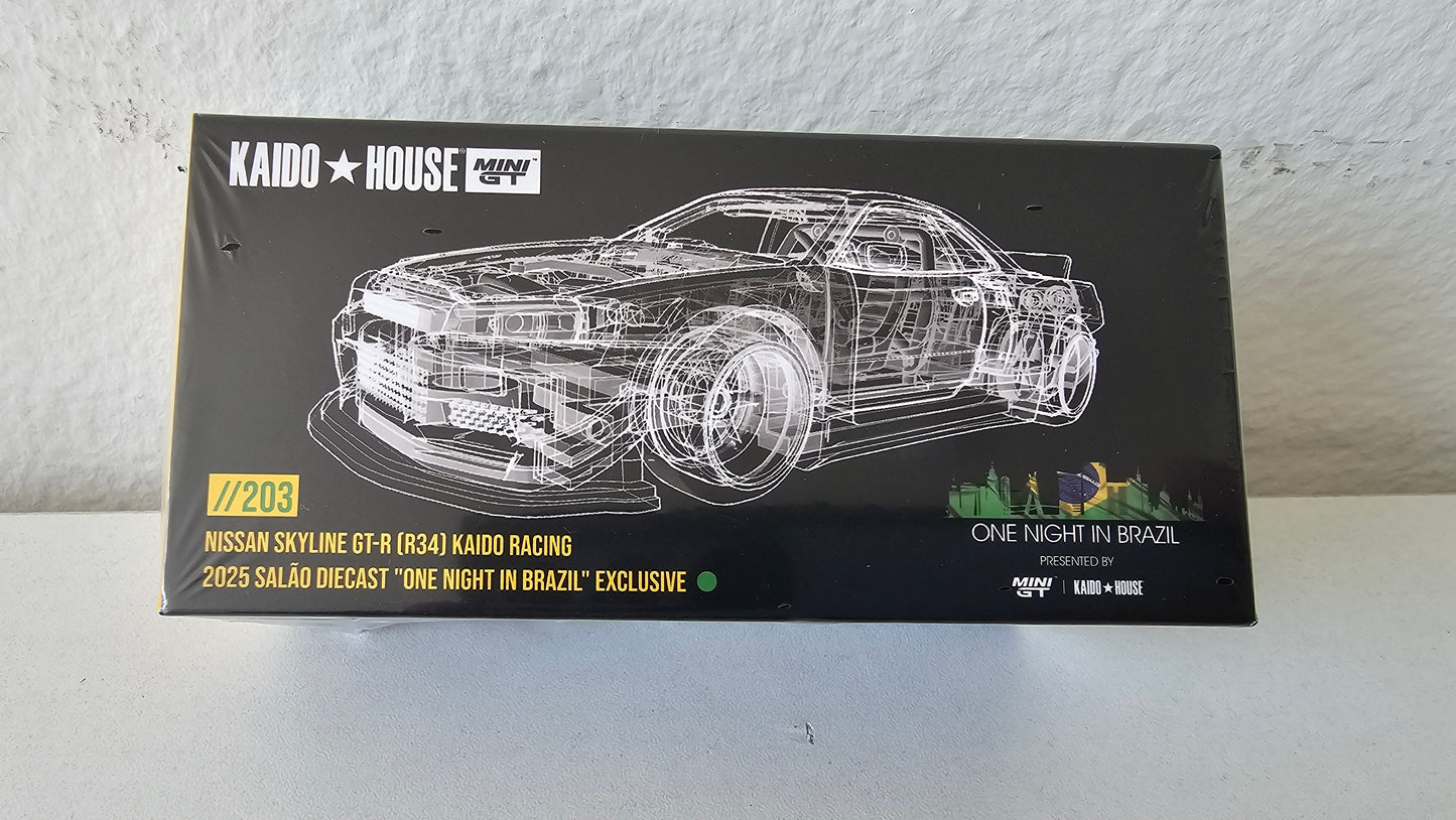 KHMG203 Green Nissan Skyline GT-R R34 Kaido Racing 2025 Salao Diecast "One Night in Brazil" Exclusive
