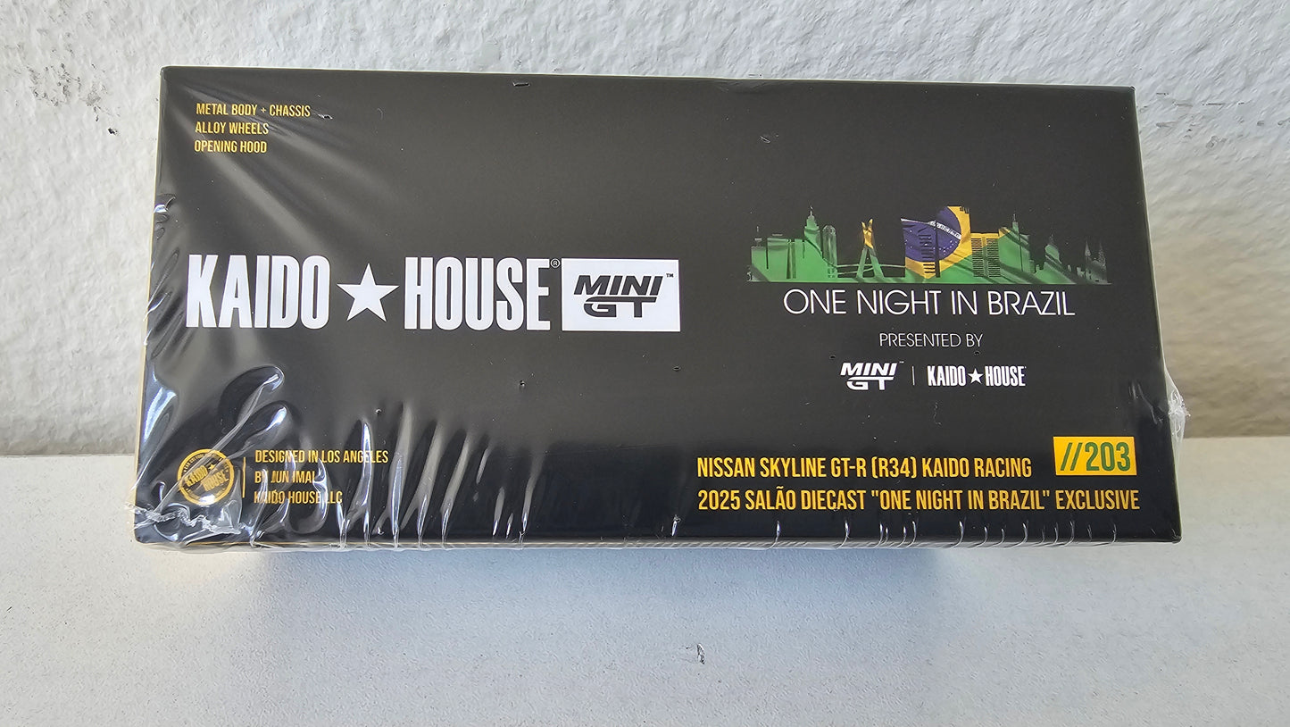 KHMG203 Green Nissan Skyline GT-R R34 Kaido Racing 2025 Salao Diecast "One Night in Brazil" Exclusive