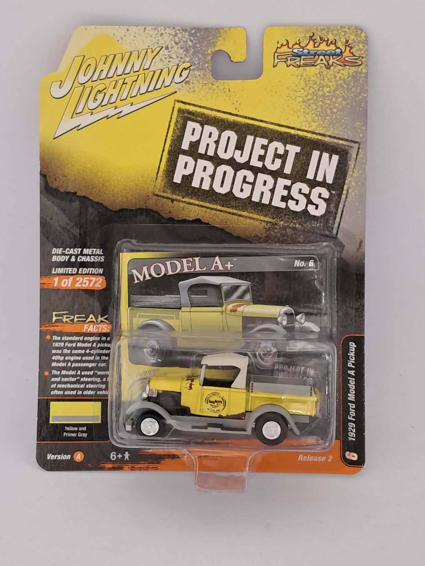 Yellow and Primer Gray 1929 Ford Model A Pickup - Street Freaks - Johnny Lightning