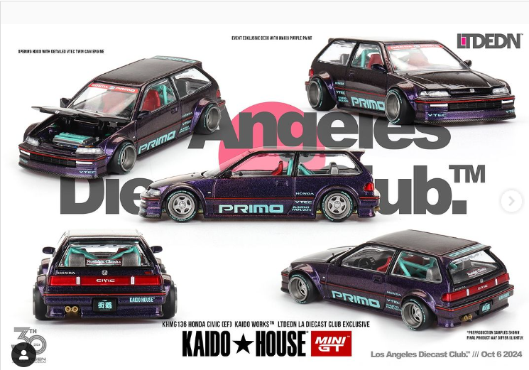 KHMG136 Hond Civic (EF) KAIDO WORKS™ LTDEDN LA Diecast Club Exclusive Petersen Exclusive