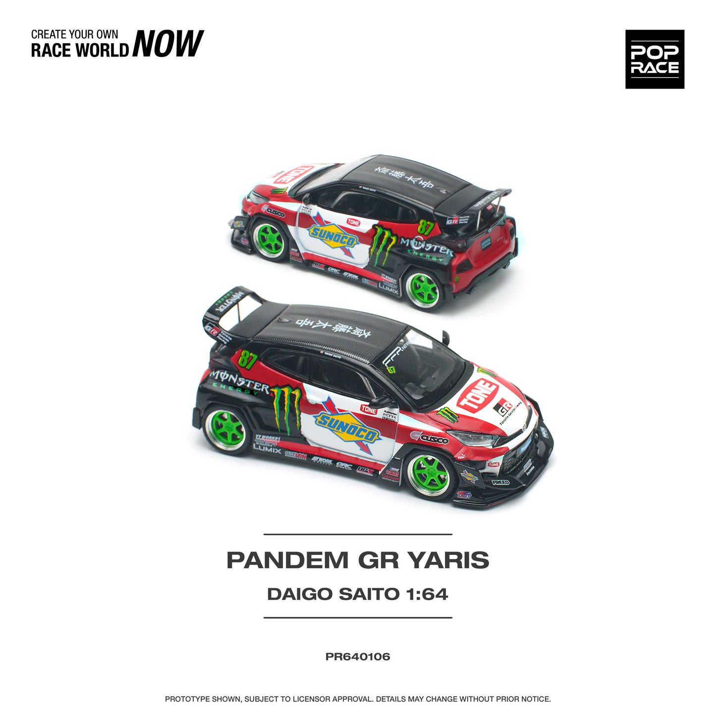 PR640106 Pandem GR Yaris Daigo Saito Sunoco - Pop Race 1:64