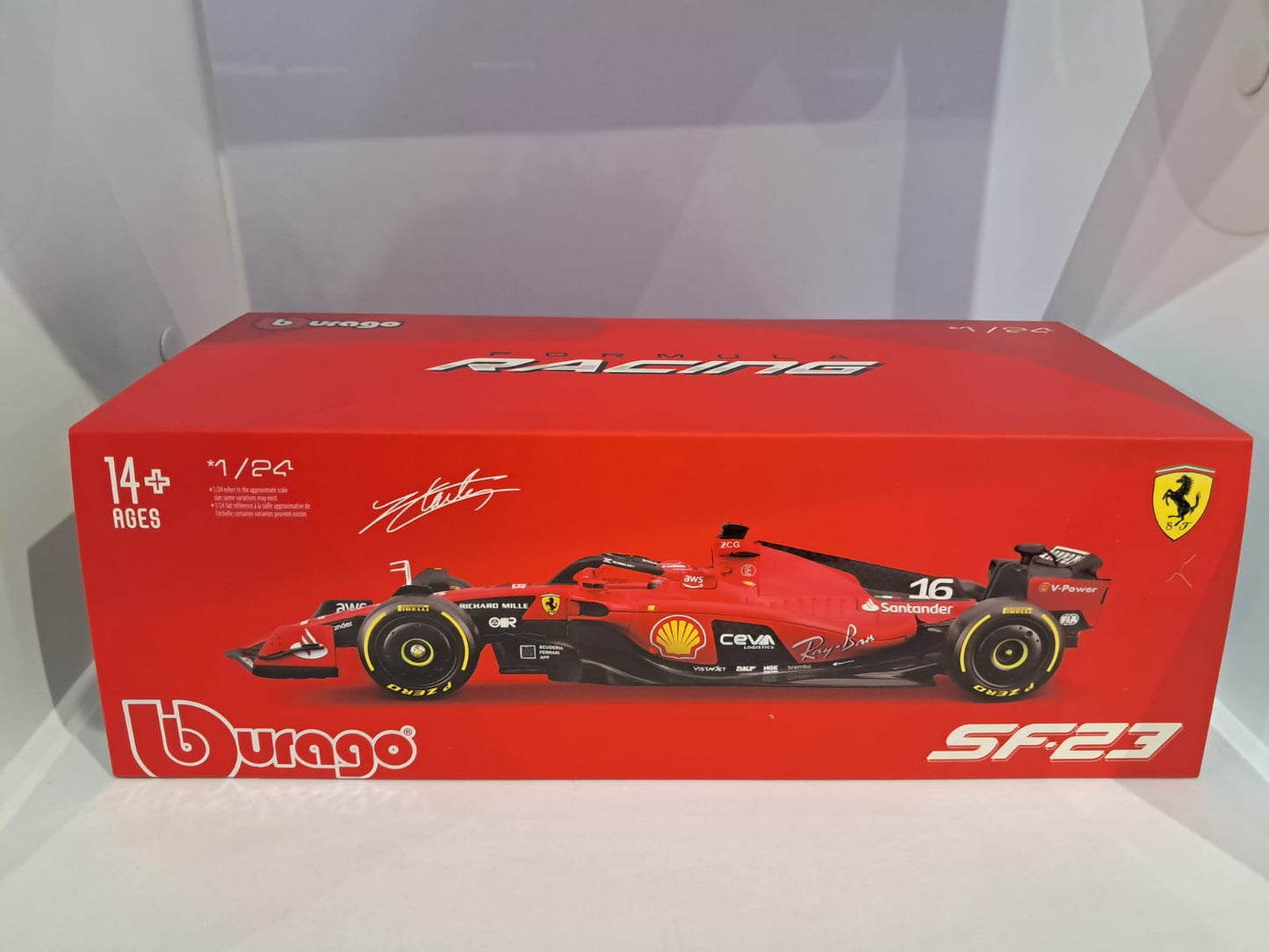 F1 Racing Ferrari SF-23 #16 2023 C. Leclerc with Case - Burago 1:24