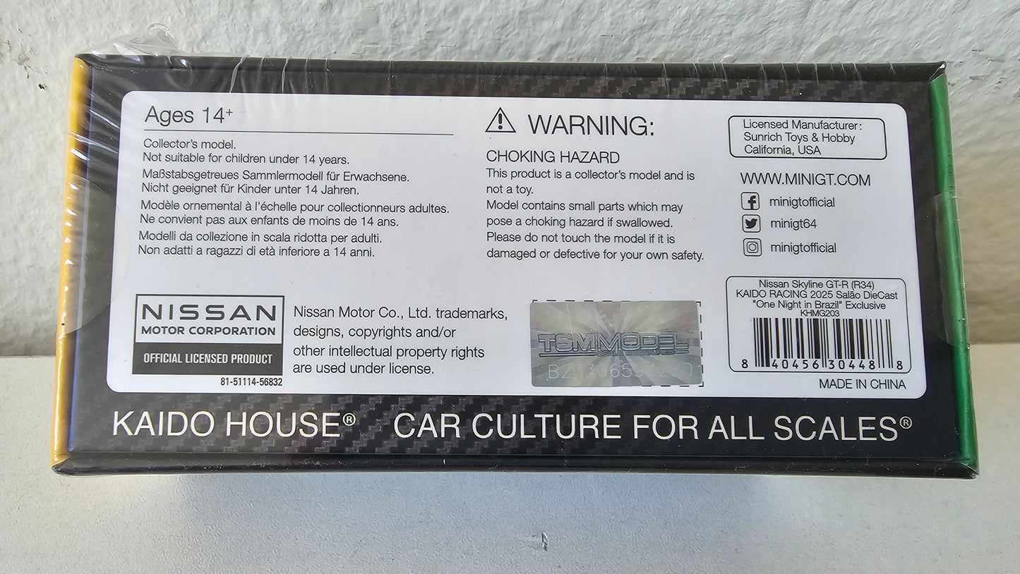 KHMG203 Green Nissan Skyline GT-R R34 Kaido Racing 2025 Salao Diecast "One Night in Brazil" Exclusive