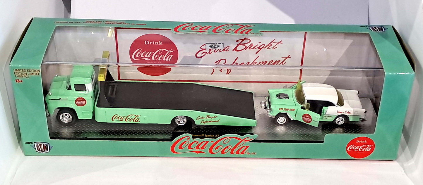1958 Chevrolet Spartan LCF 1955 Bel Air Gasser  - M2 1:64 - Auto-Haulers Coca Cola TW11