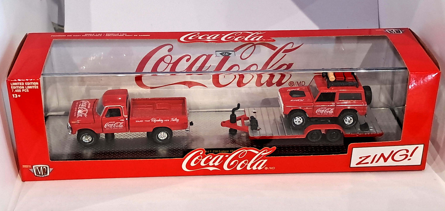 1972 Ford F250 Explorer 4x4 1966 Ford Bronco - M2 1:64 - Auto-Haulers Coca Cola TW11