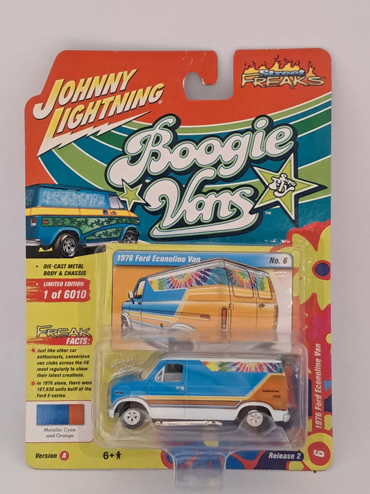 Metallic Cyan and Orange 1976 Ford Econoline Van Boogie Van - Street Freaks - Johnny Lightning