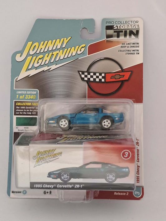 Bright Aqua Poly 1995 Chevy Corvette ZR-1 - Collector Tin - Johnny Lightning