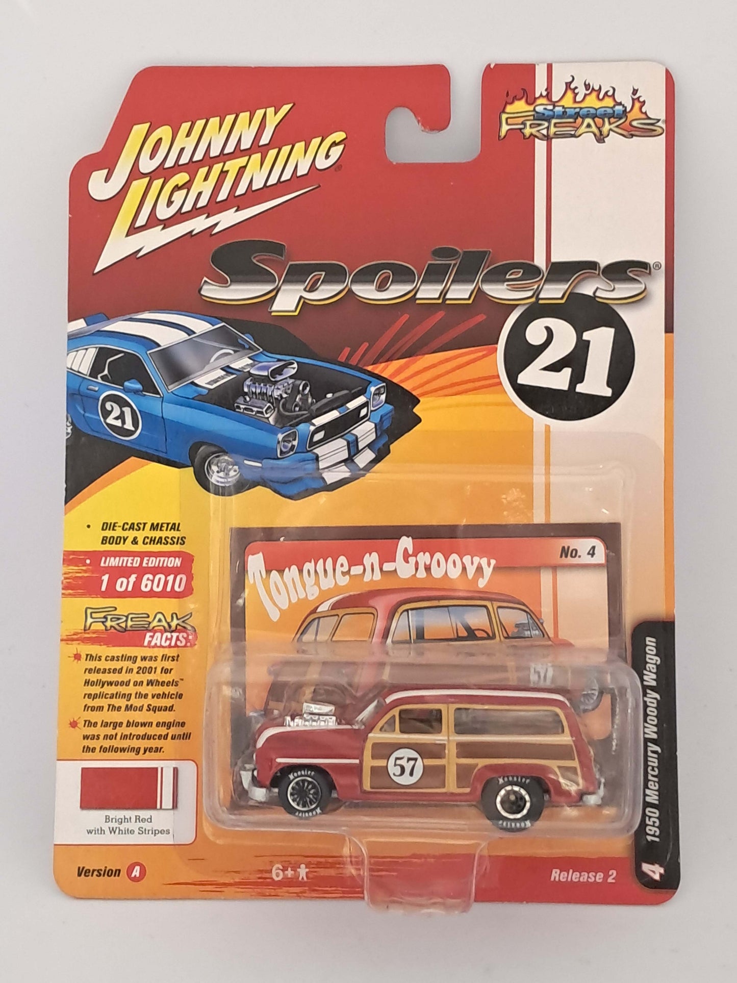 Bright Red with White Stripes 1950 Mercury Woody Wagon - Street Freaks - Johnny Lightning