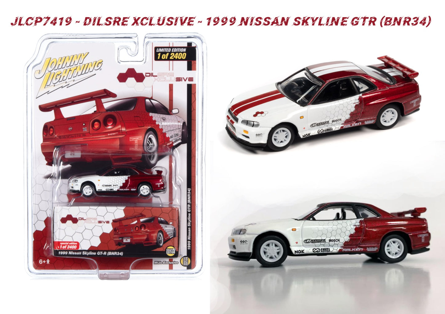 JLCP7419 Red White 1999 Nissan Skyline GT-R R34 Dilsre Exclusive SG Mijo