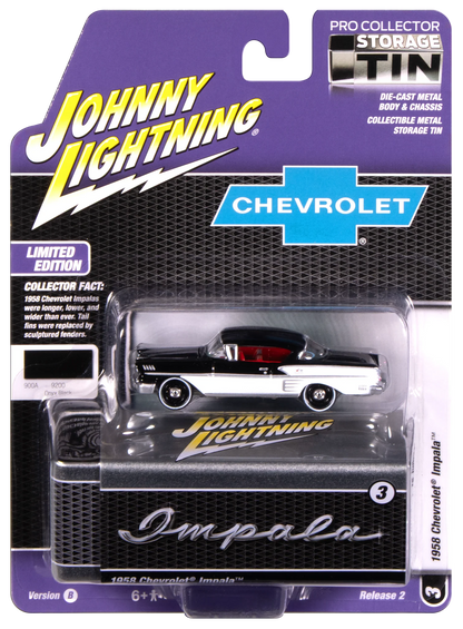 JLCT017 1958 Chevy Impala (Onyx Black w/ White Sides) with Collector Tin