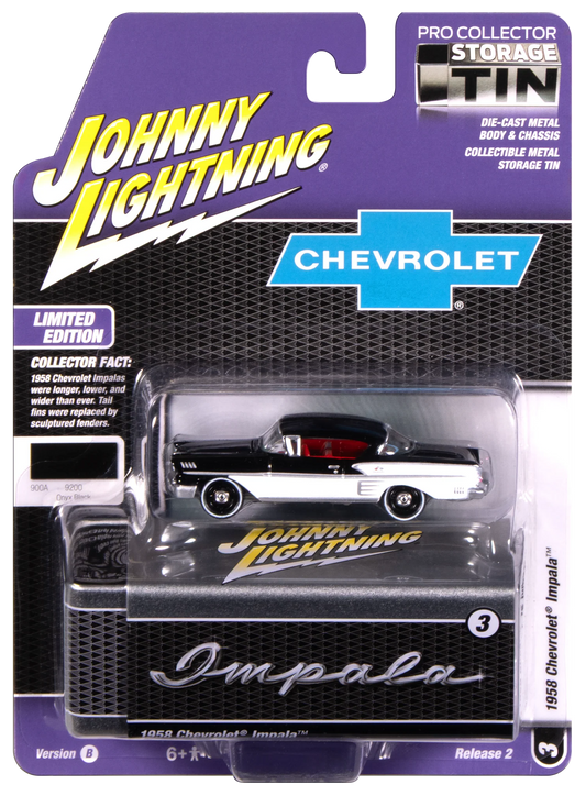 JLCT017 1958 Chevy Impala (Onyx Black w/ White Sides) with Collector Tin
