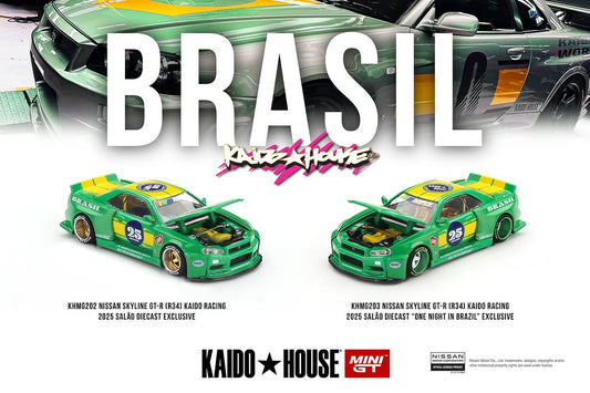 KHMG203 Green Nissan Skyline GT-R R34 Kaido Racing 2025 Salao Diecast "One Night in Brazil" Exclusive