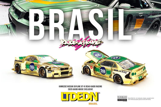KHMG204 Gold Nissan Skyline GT-R R34 Kaido Racing LTD EDN Brasil 2025
