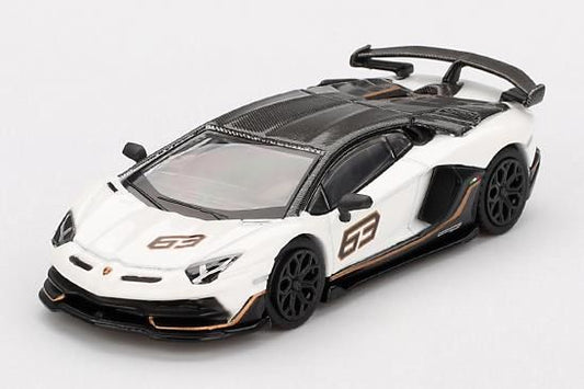 MGT00842-BL Mini GT 1:64 Lamborghini Aventador SVJ 63 - Bianco Asopo