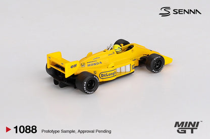 MGT01088-L Lotus 99T #12 Ayrton Senna 1987 Monaco Grand Prix Winner (Box) - MiniGT 1:64