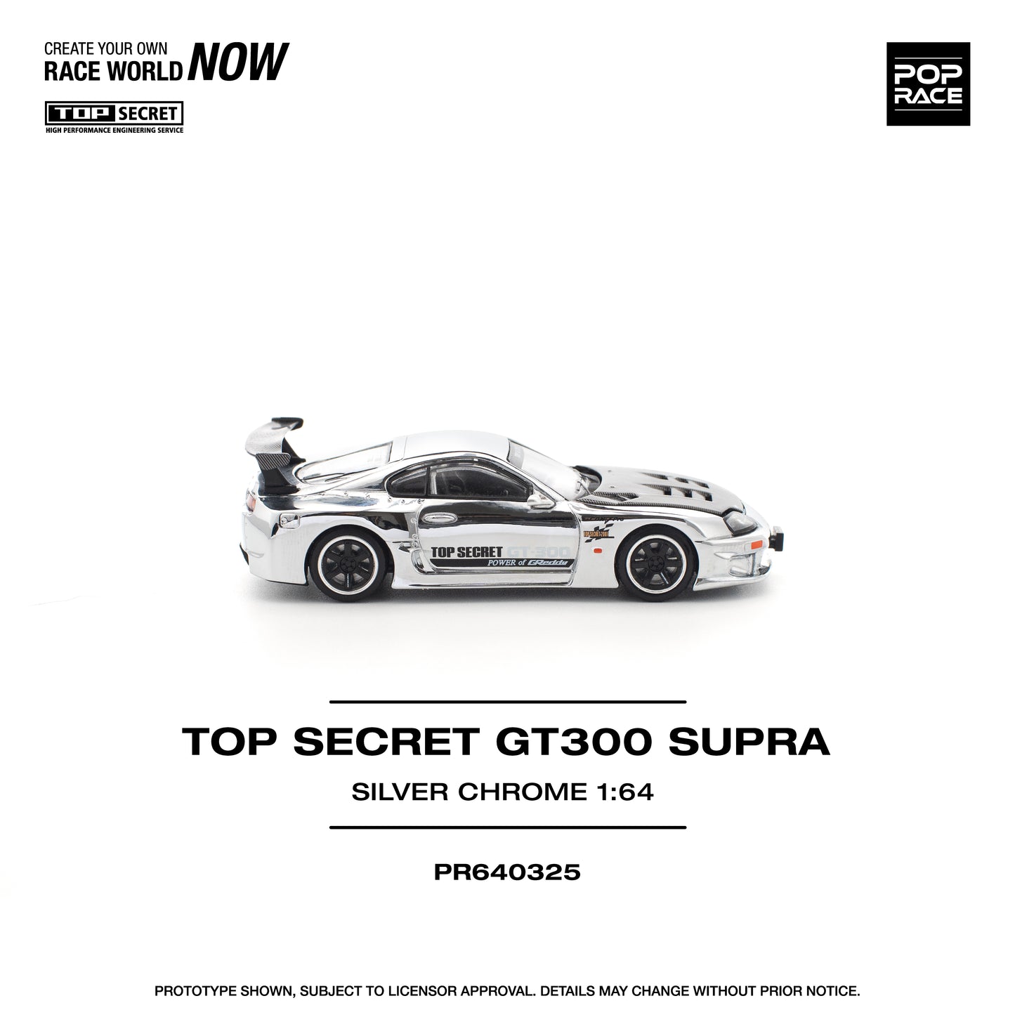 PR640325 TOP SECRET GT300 SUPRA - SILVER CHROME - Pop Race 1:64