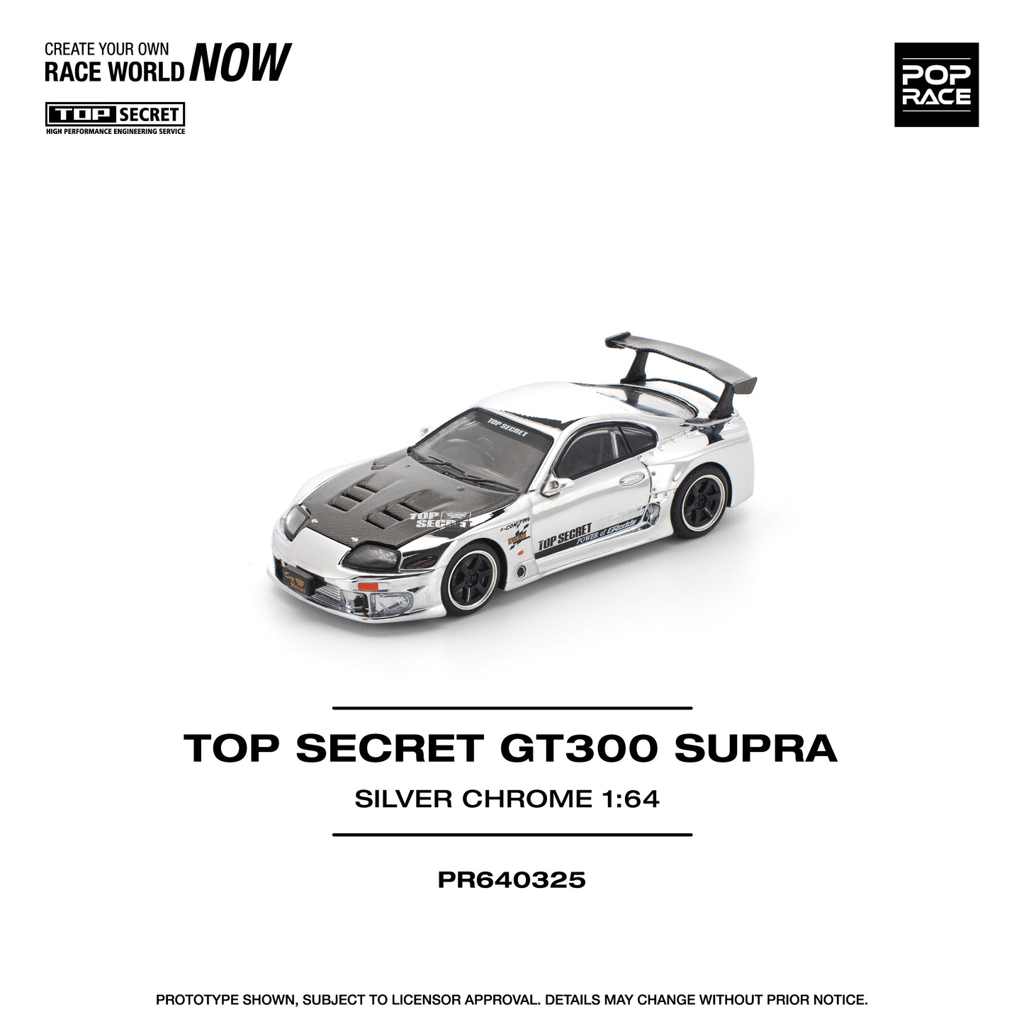 PR640325 TOP SECRET GT300 SUPRA - SILVER CHROME - Pop Race 1:64