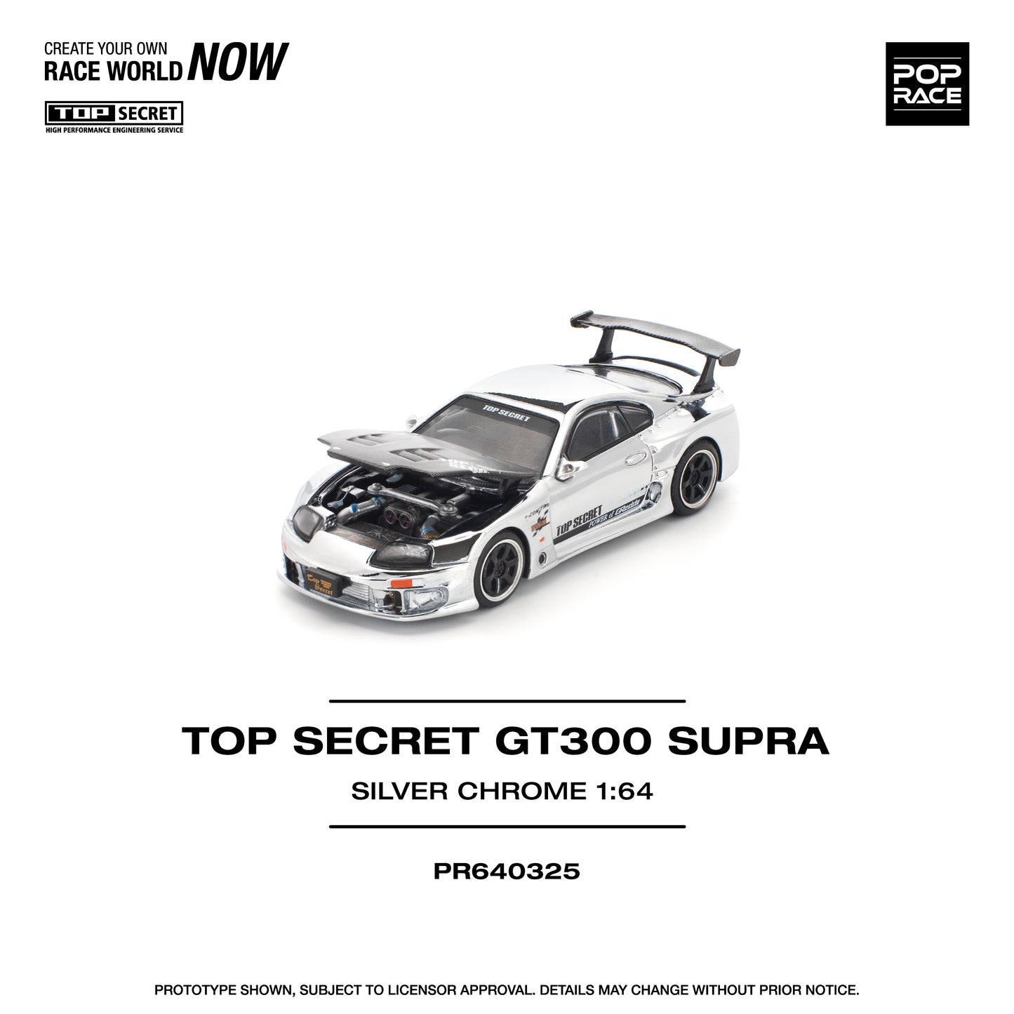 PR640325 TOP SECRET GT300 SUPRA - SILVER CHROME - Pop Race 1:64