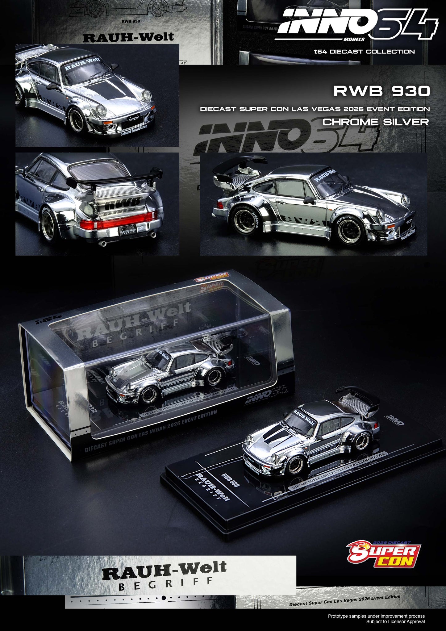 IN64-RWB930-DSCLV26 RWB930 Chrome Silver Diecast Supercon Las Vegas 2026