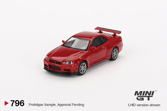 MGT00796-BL Mini GT 1:64 Nissan Skyline GT-R (R34) V-Spec Active Red- Mijo Exclusives