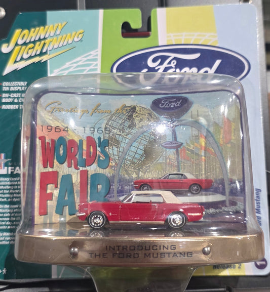 JLDR012 1964 Ford Mustang - 1964 World’s Fair - (Rangoon Red) - Tin Diorama